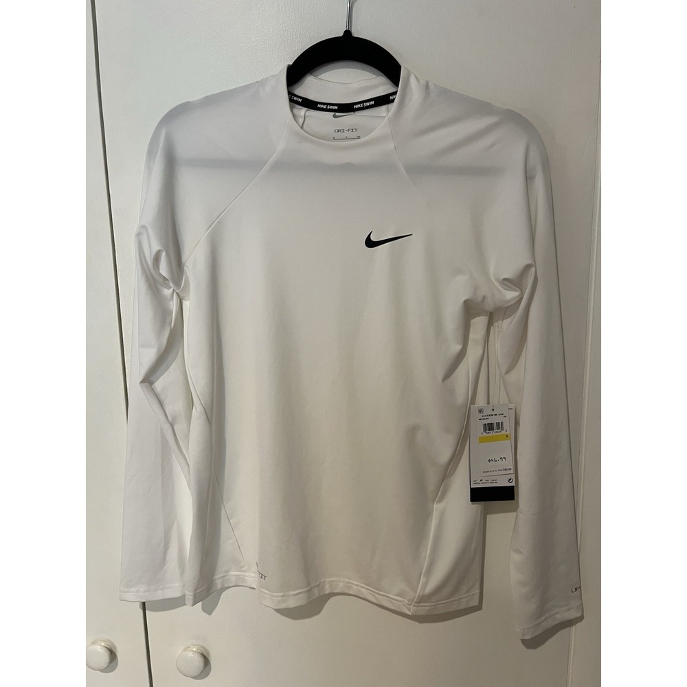 NWT Nike Dri-FIT Swim Women's Small‎ White Long Sleeve Top Shirt NESSA386 Rash
